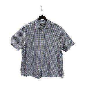 Claiborne Mens Blue White Black Plaid Short Sleeve Button Front Shirt 2XL Cotton